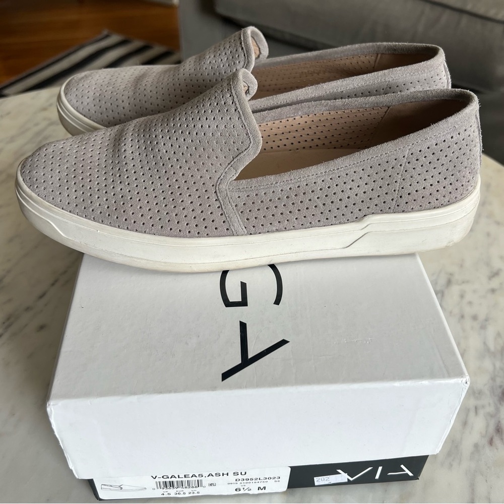 Via Spiga Galea Suede Perforated Slip-On Sneakers, Ash - Size 6.5